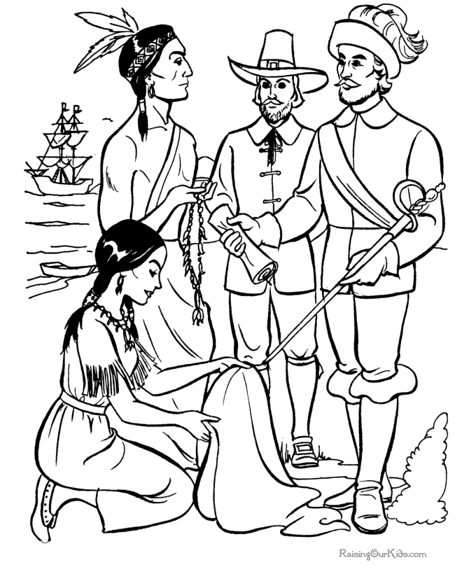 First Thanksgiving story coloring pictures to print